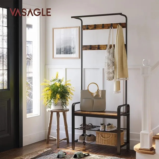 【hoi! 好好生活】VASAGLE 工業風玄關0.7M衣帽鞋架-鐵銹棕 HSR40B(租屋族/DIY家具)