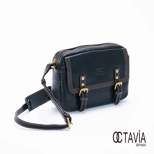 【OCTAVIA 8】雙11 真皮- 70年代復刻描線牛皮小書包 - 馬蹄釦黑(復古風)