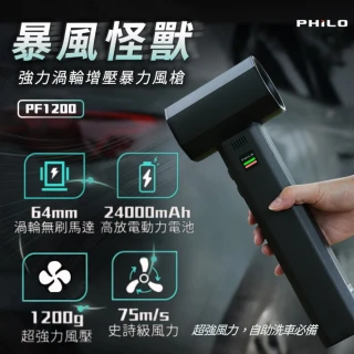 【Philo 飛樂】怪獸級風力PF1200 24000Mah強力渦輪增壓暴力風槍 /庭院吹葉機/鼓風機 /暴風扇/車用除塵槍