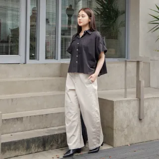 【M：MINb】紙感輕盈連袖寬襯衫(黑色/中大尺碼女裝/大尺碼女裝/XL女裝/大尺碼上衣/上班穿搭)