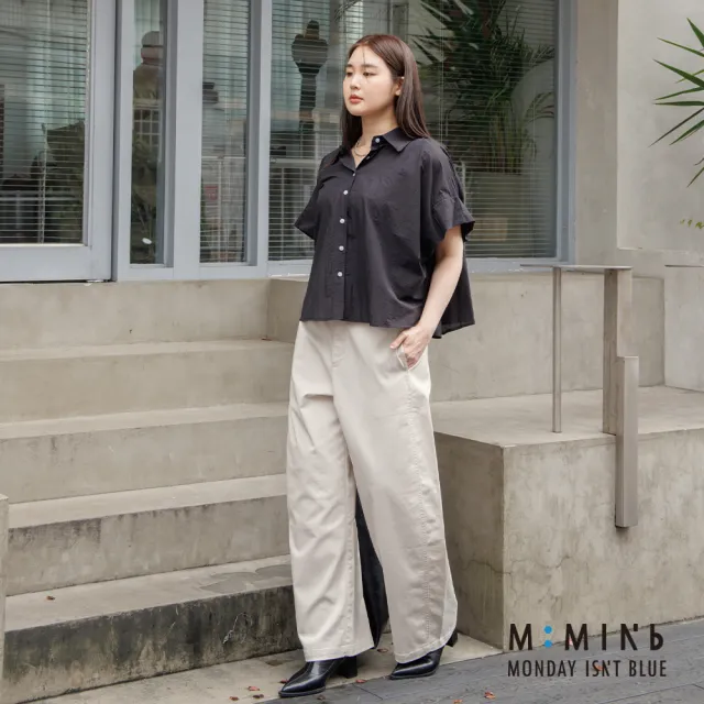 【M:MINb】紙感輕盈連袖寬襯衫(黑色/中大尺碼女裝/大尺碼女裝/XL女裝/大尺碼上衣/上班穿搭)