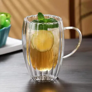 【hoi! 好好生活】蛋型線條雙層玻璃杯450ml