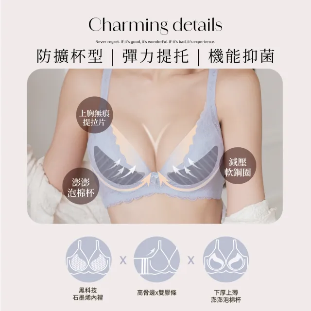 【Clany 可蘭霓】夢幻花語抗菌石墨烯集中包覆軟鋼圈BCD罩杯內衣(珍珠灰 8059-61)