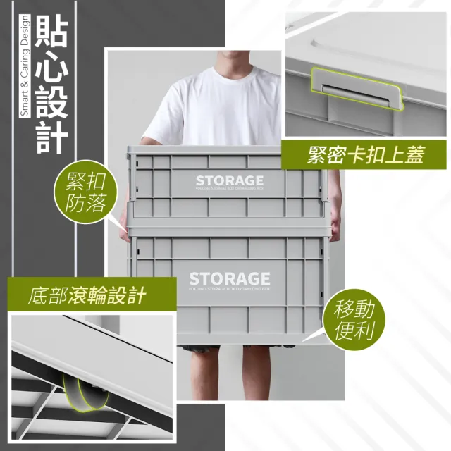 【FL 生活+】2入組 大型款47公升 工業風附輪可疊加折疊收納箱(露營 車用收納箱  工具箱 衣物收納 A-438x2)