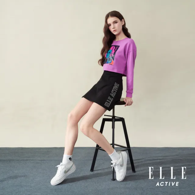 【ELLE ACTIVE】女款 個性藝術 印花 短版 長袖上衣-紫色(EA25A2W1704-25)