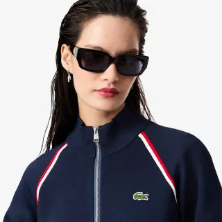 【LACOSTE】女裝-高領拉鍊雙面長袖毛衣外套(海軍藍)