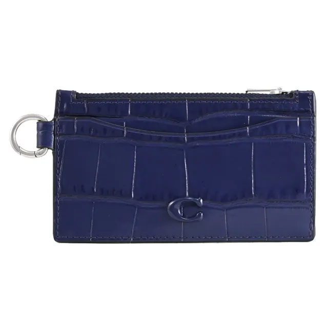【COACH】經典C字鱷魚壓紋扁式信用卡證件名片零錢包(深藍)