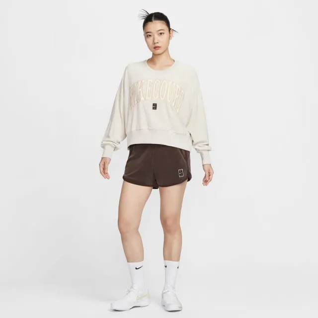 【NIKE 耐吉】套頭衫 網球系列_女_AS W NKCT HRTGE FLC OOS GFX CR_白色(FQ2243104)