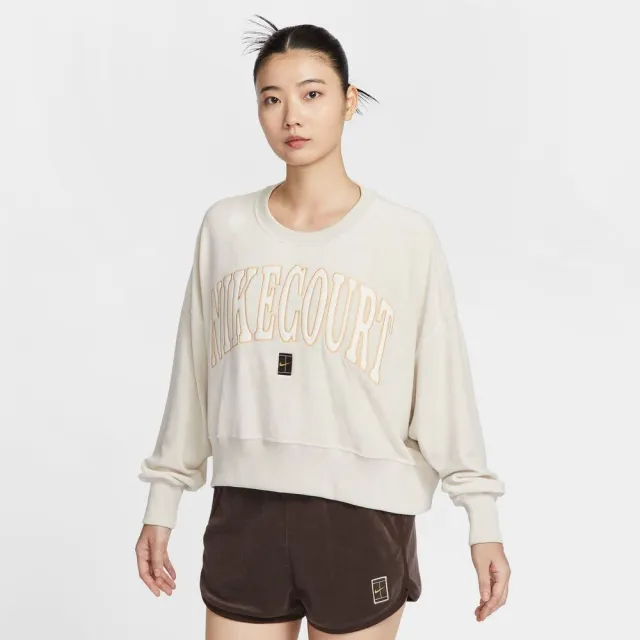 【NIKE 耐吉】套頭衫 網球系列_女_AS W NKCT HRTGE FLC OOS GFX CR_白色(FQ2243104)
