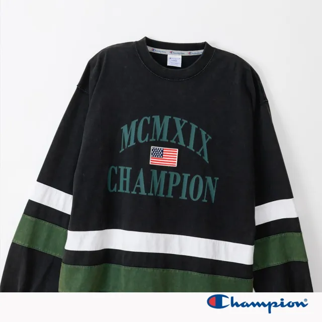 【Champion】官方直營-男款-AS 寬版布章印花長袖TEE-黑色(C3-C411-090-日規)