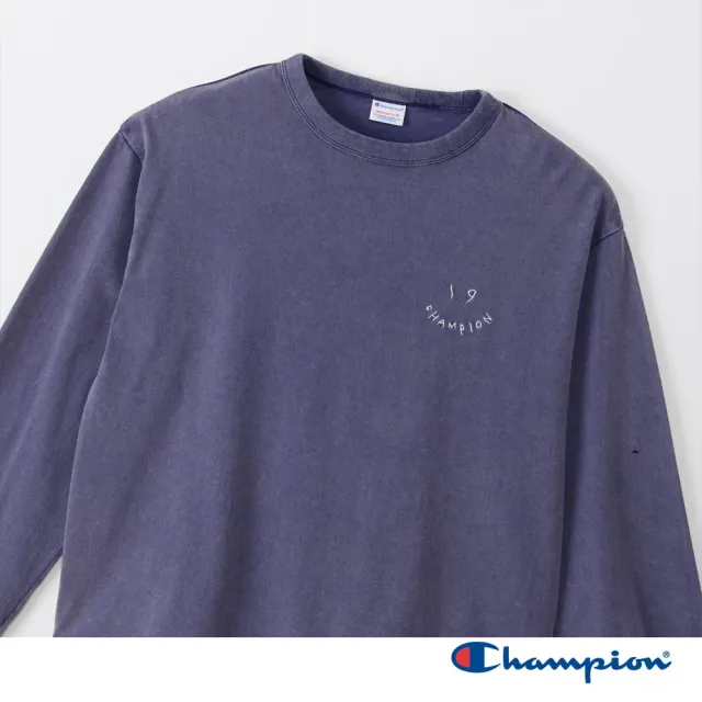 【Champion】官方直營 女款-CASUAL 寬版刺繡印花水洗長袖TEE-深藍色(CW-C404-370-日規)