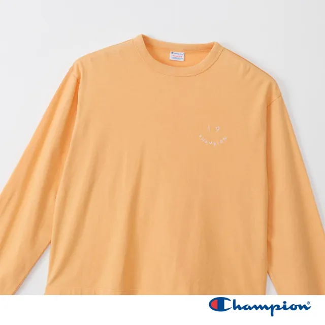 【Champion】官方直營 女款-CASUAL 寬版刺繡印花水洗長袖TEE-橘色(CW-C404-453-日規)