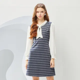 【MYVEGA 麥雪爾】MA學院風菱格紋短洋裝-藍(素色洋裝/)
