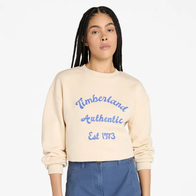 【Timberland】女款象牙色寬版刷毛圓領上衣(A41YNEFL)
