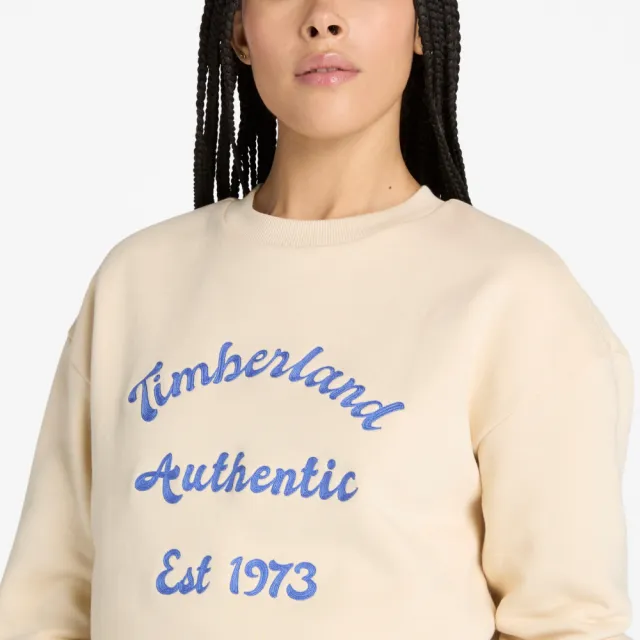【Timberland】女款象牙色寬版刷毛圓領上衣(A41YNEFL)