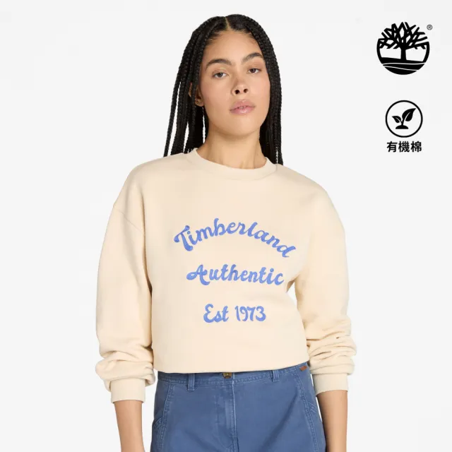 【Timberland】女款象牙色寬版刷毛圓領上衣(A41YNEFL)