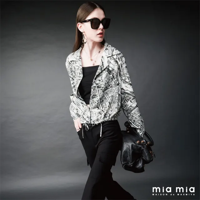 【mia mia】黑白建築滿版拉繩襯衫