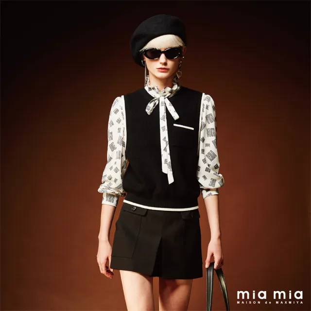 【mia mia】MIA DE MOI印花綁帶針織上衣