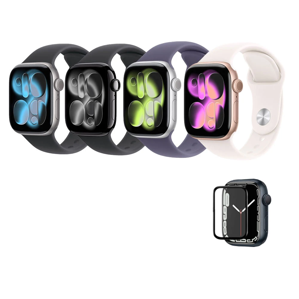 Apple Watch 11 鋼化保貼組AppleApple Watch Series 11 GPS 46mm,鋁金屬錶殼搭配運動型錶帶)