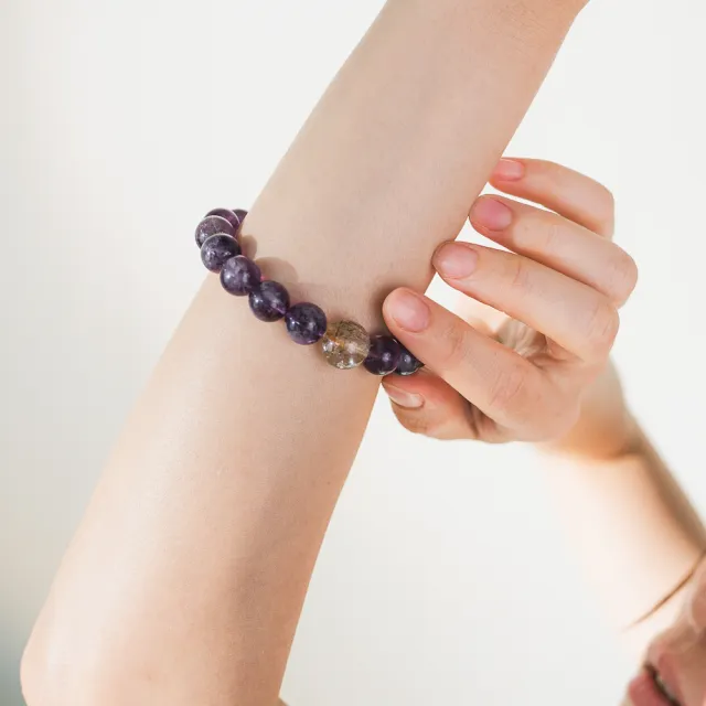 【天天水晶 TINGTING】黑金超七 紫幽靈 12mm 設計款水晶手鍊(全方位招財A120013)