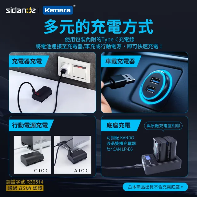 【Sidande】LP-E6 USB 充電式鋰電池(Type-C 充電接口)