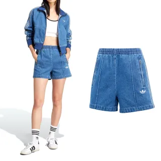 【adidas 愛迪達】Firebird Shorts 女款 藍色 三葉草 愛迪達 牛仔 丹寧 短褲 JD2562