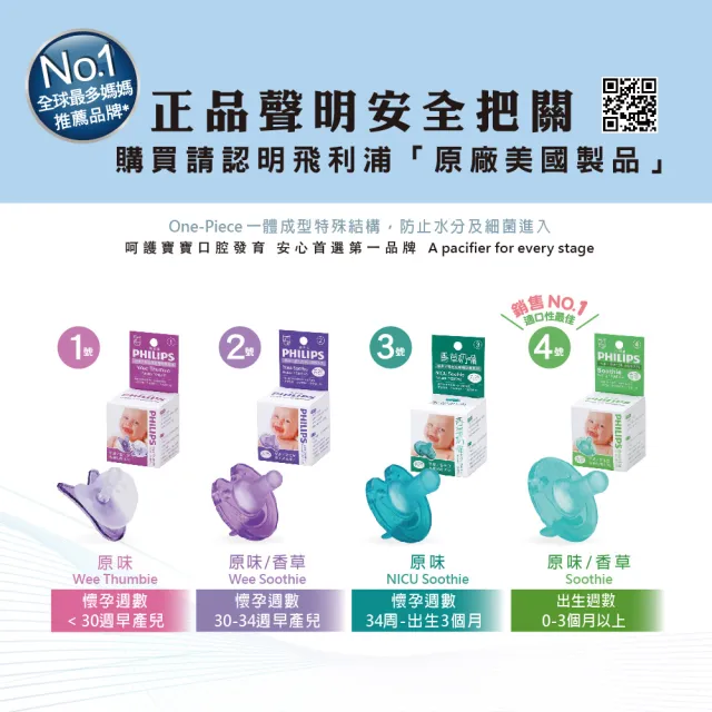 【Philips 飛利浦】美國香草奶嘴（4號）香草口味／盒裝(醫療級矽膠x一體成型超安心)