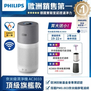 【Philips 飛利浦】升級版-奈米級空氣清淨機-買一送一★適用22坪(AC3033)