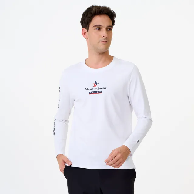 【Munsingwear】企鵝牌 網路獨家 男款白色美式休閒大字印花長袖T恤 MGWL2805