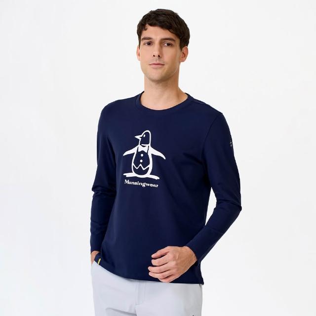 【Munsingwear】企鵝牌 網路獨家 男款藏青色經典大LOGO配色織帶長袖T恤 MGWL2808
