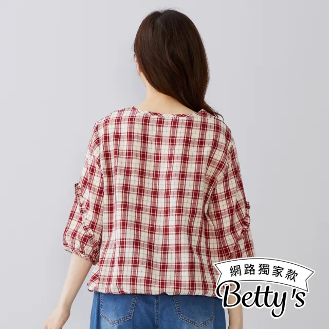 【betty’s 貝蒂思】網路獨賣★公主袖氣質格紋五分袖上衣(共二色)