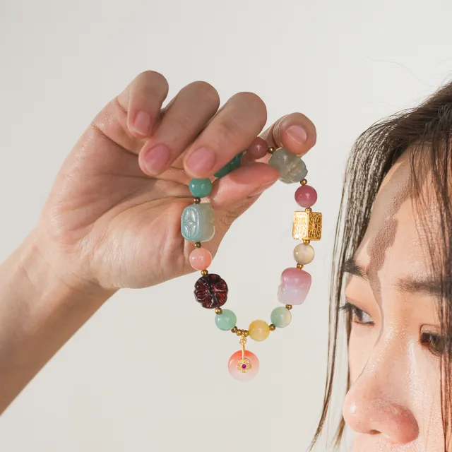 【天天水晶 TINGTING】老礦鹽源瑪瑙 血珀 貔貅 平安扣 設計款水晶手鍊(招財保平安 A110013)