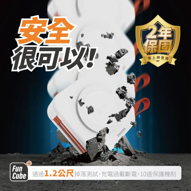 【Philips 飛利浦】DLP4347C 10000mAh多功能十合一螢幕顯示行動電源(磁吸/自帶雙線/無線/37Wh_具Wh標示)