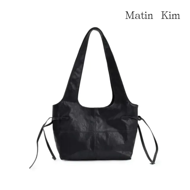 【MATIN KIM】官方旗艦 側繩設計皮革肩背包(黑色)