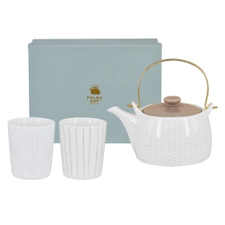 【YU Living 信歐傢居】日本進口 POLKA DOT 日式點紋 白瓷茶具組(茶具 茶具禮盒 附濾網設計)