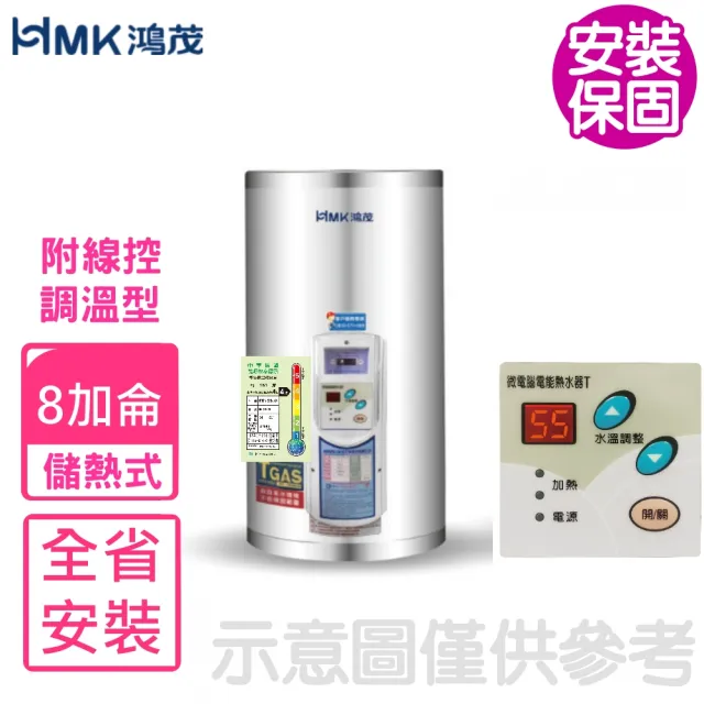 【HMK 鴻茂】8加侖調溫型附線控直立式儲熱式電熱水器(EH-0801TS-TB基本安裝)