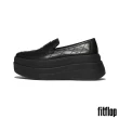 【FitFlop】F-MODE 菱格紋皮革厚底樂福鞋-女(靚黑色)
