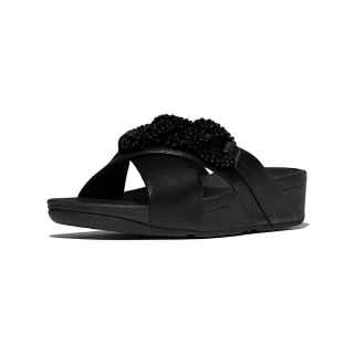 【FitFlop】LULU 串珠鏈條皮革交叉涼鞋-女(黑色)