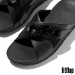 【FitFlop】LULU 串珠鏈條皮革交叉涼鞋-女(黑色)