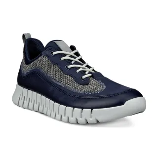 【ecco】GRUUV M 樂步經典針織皮革休閒鞋 男鞋(午夜藍/海洋藍/鐵灰色 52529461397)