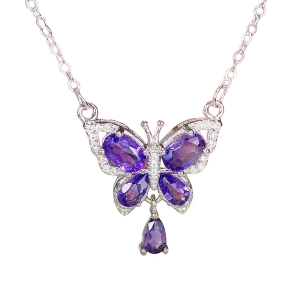 【勝弘珠寶】天然紫水晶蝴蝶項鍊-4*6MM(紫水晶項鍊)
