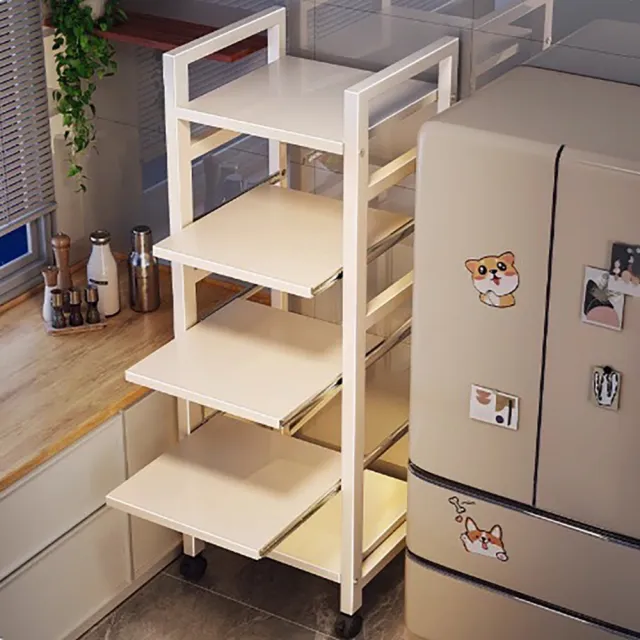 【Easy buy 居家生活】工業風可調整五層抽拉式電器架-55CM三抽拉(電器收納架 五層架 廚房置物架 隙縫架)