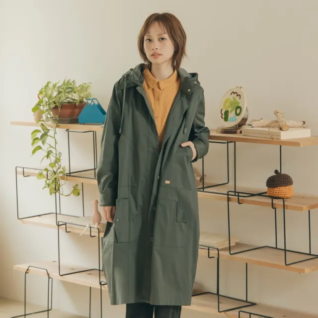 【MOSS CLUB】2WAY帽子可拆翻領長版外套(藍 綠/魅力商品)