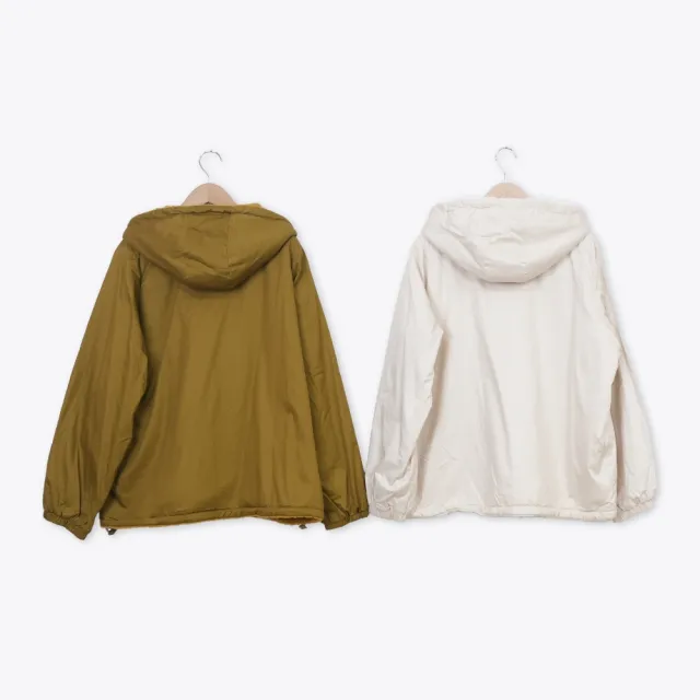 【MOSS CLUB】雙面穿顆粒絨毛多口袋連帽外套(米 黃/魅力商品)