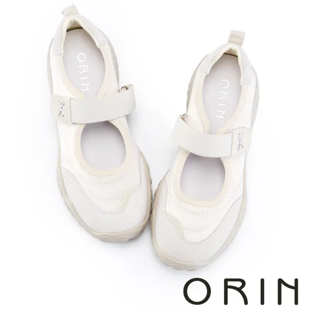 【ORIN】異材質拼接彈力瑪莉珍運動鞋(米色)