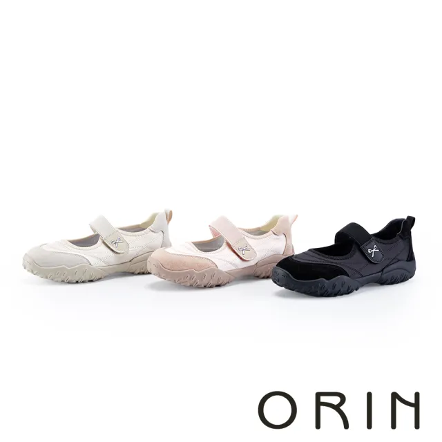 【ORIN】異材質拼接彈力瑪莉珍運動鞋(米色)
