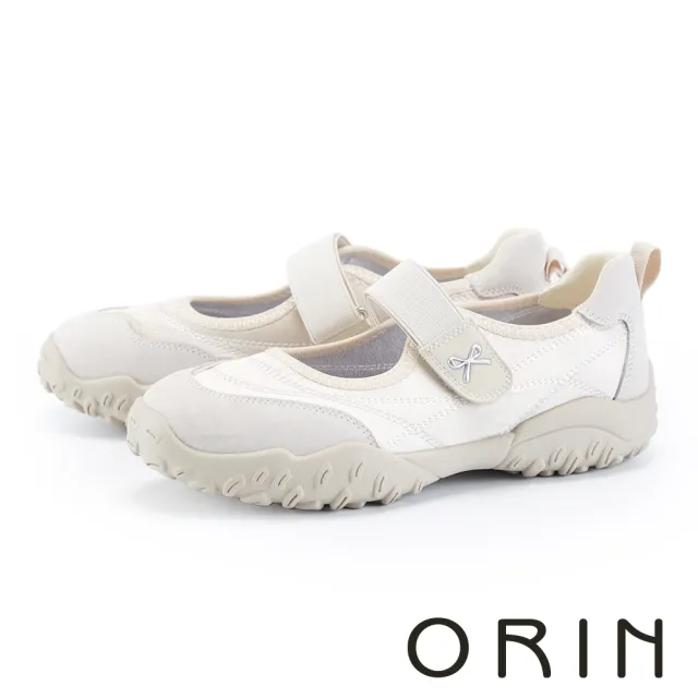 【ORIN】異材質拼接彈力瑪莉珍運動鞋(米色)