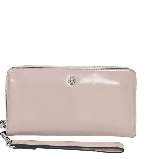 【TORY BURCH】TORY BURCH 夏季新款 亮面櫻花粉手拿兩用長夾(贈原廠紙袋七夕情人節)