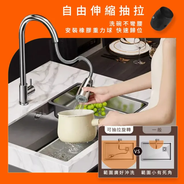 【工具達人】立式伸縮水龍頭 抽拉式水龍頭 檯面水龍頭 水槽水龍頭 萬向水龍頭(190-KF304B+2)