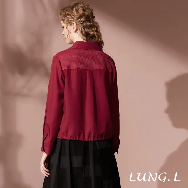 【LUNG.L 林佳樺】LT69C 酒紅色異素材拼長袖女裝襯衫(秋冬新品)